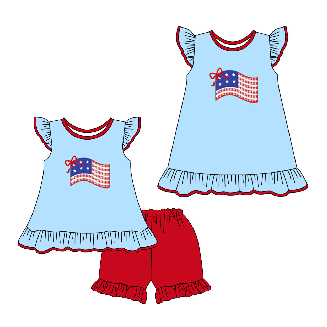Baby Girl July 4th Flags Blue Sibling Dress Set ( Moq 5 Each Style ) 2.7