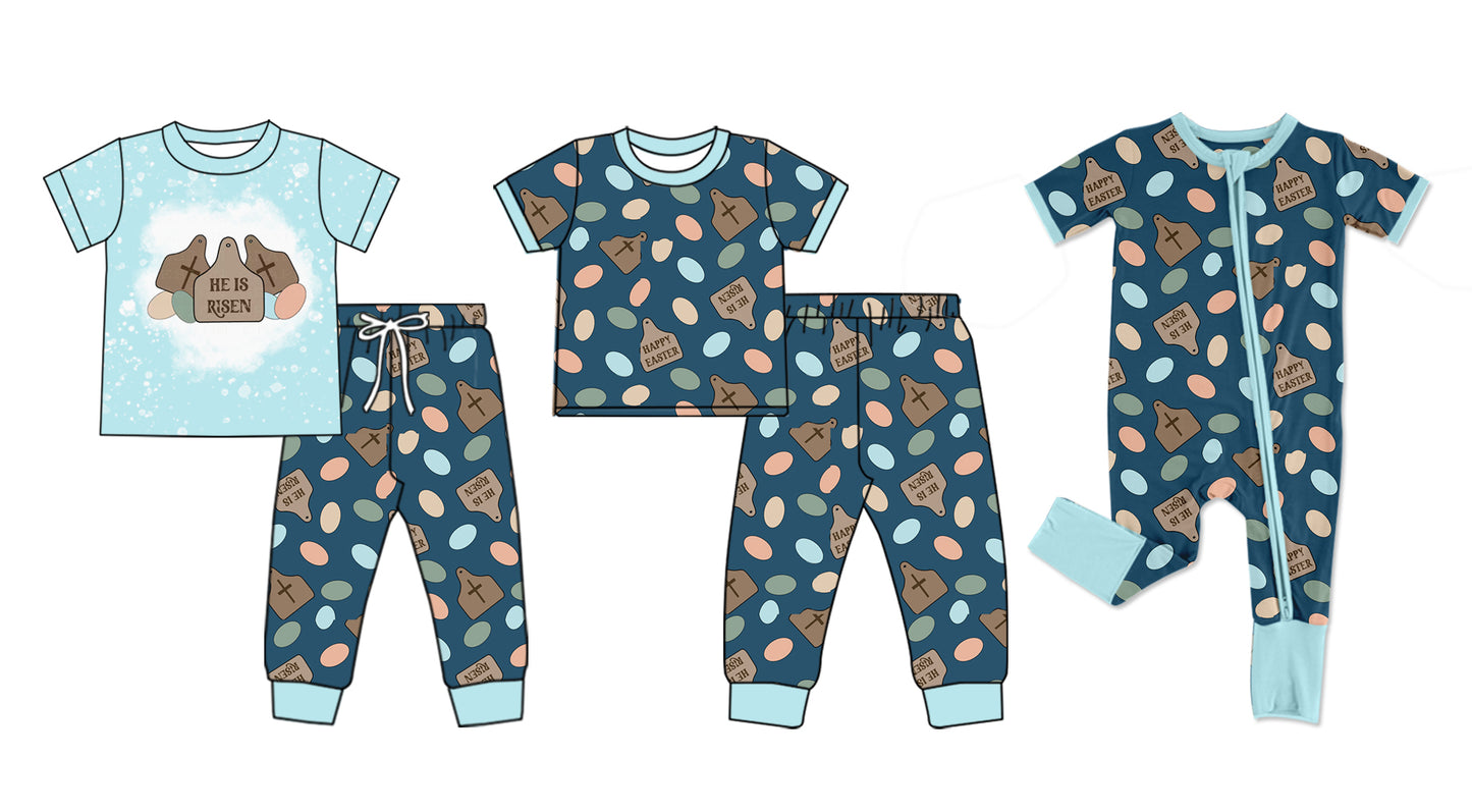 Baby Boy Short Sleeves Easter Eggs Sibling Romper Clothes Set ( Moq 5 Each Design )11.21