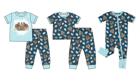 Baby Boy Short Sleeves Easter Eggs Sibling Romper Clothes Set ( Moq 5 Each Design )11.21