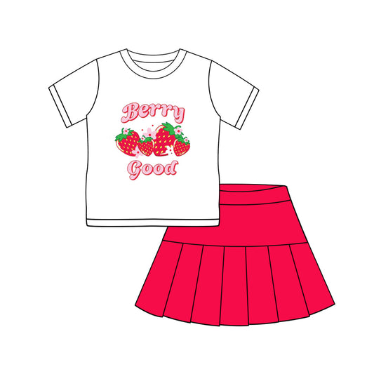 Baby Girl Short Sleeves Strawberry Shirt Red Skirt Set ( Moq 5 ) 3.7