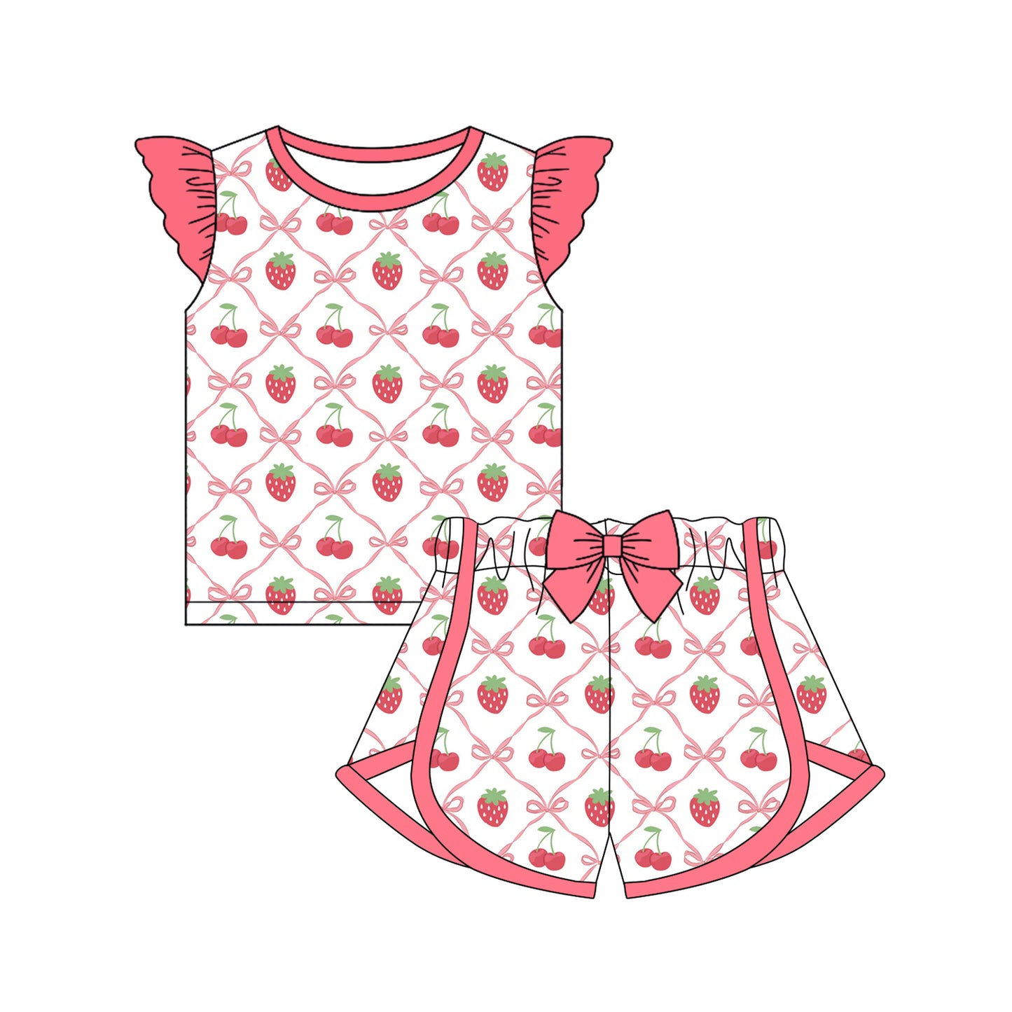 Baby Girl Short Sleeves Strawberry Bows Shirt Shorts Set Moq 5