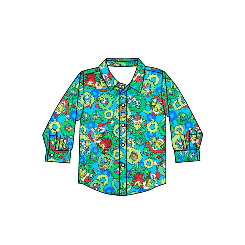 Baby Boy Long Sleeves Christmas Face Buttons Shirt