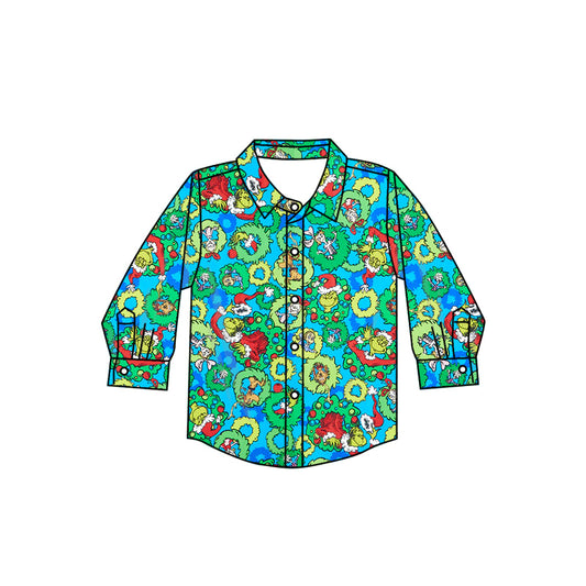 Baby Boy Long Sleeves Christmas Face Buttons Shirt