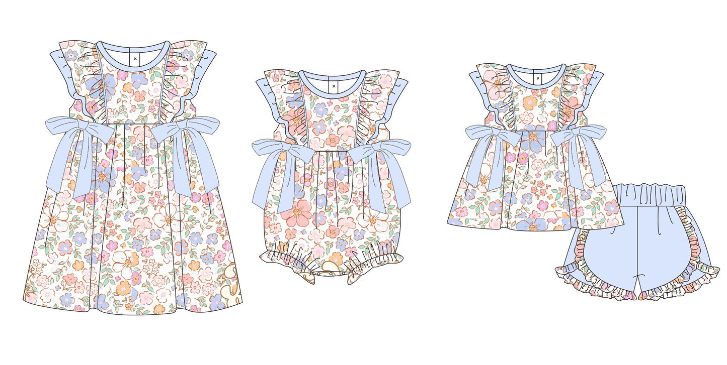 Baby Girl Short Sleeves Flower Bows Sibling Matching Romper Dress Clothes Set Moq 5 Each Design