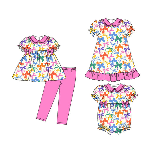 ( Moq 5 Each Style ) Baby Girls Kids Short Sleeves Bows Sibling Romper Dress Set