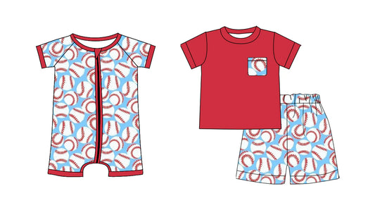 ( Moq 5 Each Style ) Baby Boys Short Sleeves Baseball Sibling Zipper Romper Set