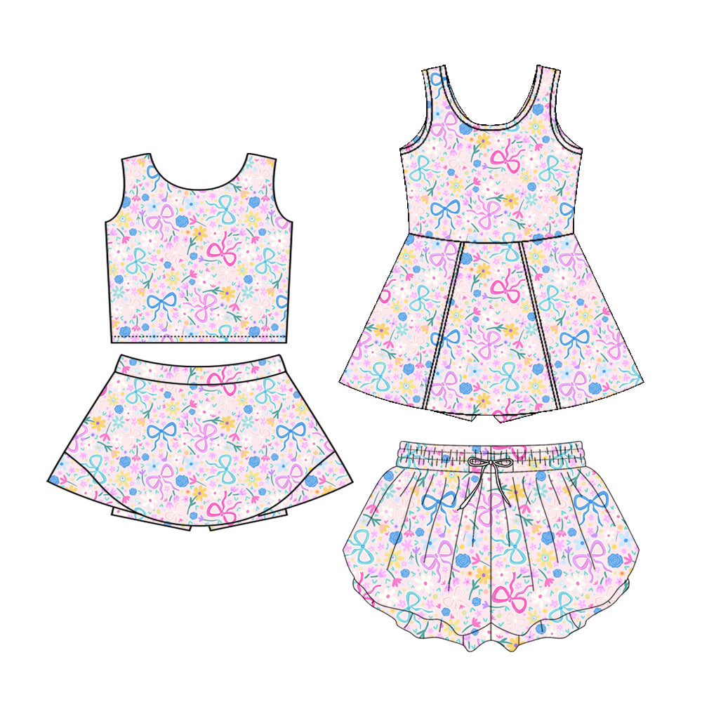 ( Moq 5 Each Style ) Baby Girls Kids Sleeveless Floral Bows Sibling Shorts Dress Set