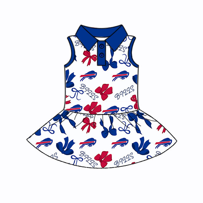 ( Moq 5 each style ) Baby Girl Team Sibling Red Blue Bows Dress Set 5.28
