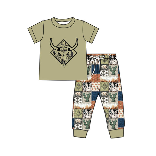 Baby Boy Short Sleeves Cow Shirt Cactus Pants Western Set Moq 5