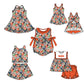 ( Moq 5 Each Style ) Baby Girls Kids Sleeveless Football Flower Orange Bows Sibling Romper Dresses Sets