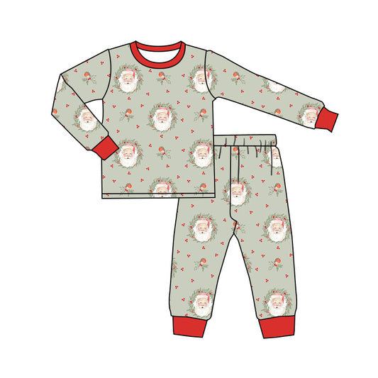 Baby Kids Long Sleeves  Santa Christmas Green Shirt Pants Pajamas Set