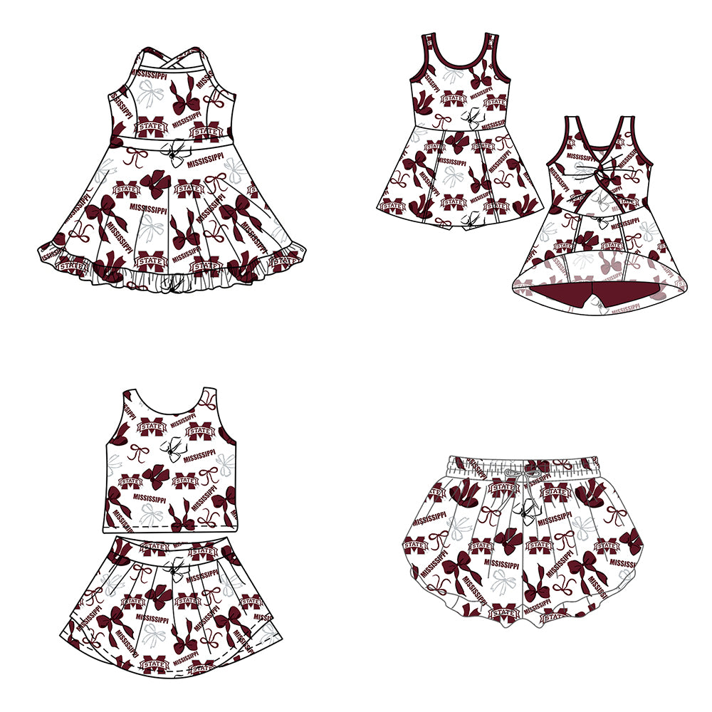 ( Moq 5 Each Style ) Baby Girls Kids Dark Red Bows Sibling Team Shorts Dresses Set