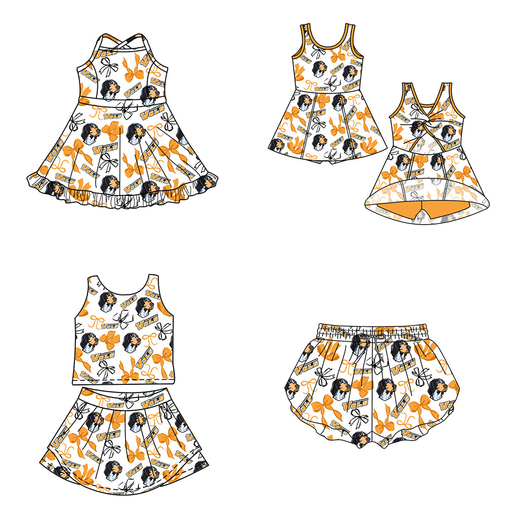 ( Moq 5 Each Style ) Baby Girls Toddler Dogs Bows Sibling Team Shorts Dresses Set Clothes