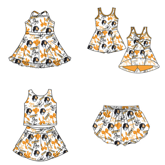 ( Moq 5 Each Style ) Baby Girls Toddler Dogs Bows Sibling Team Shorts Dresses Set Clothes