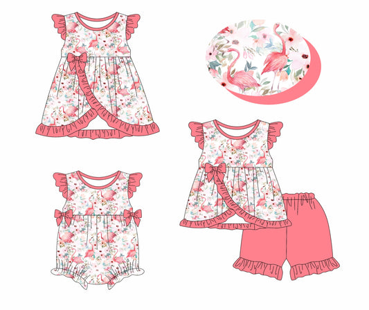 Baby Girl Flower Flamingos Bows Sibling Romper Dress Set ( Moq 5 Each Style ) 1.14