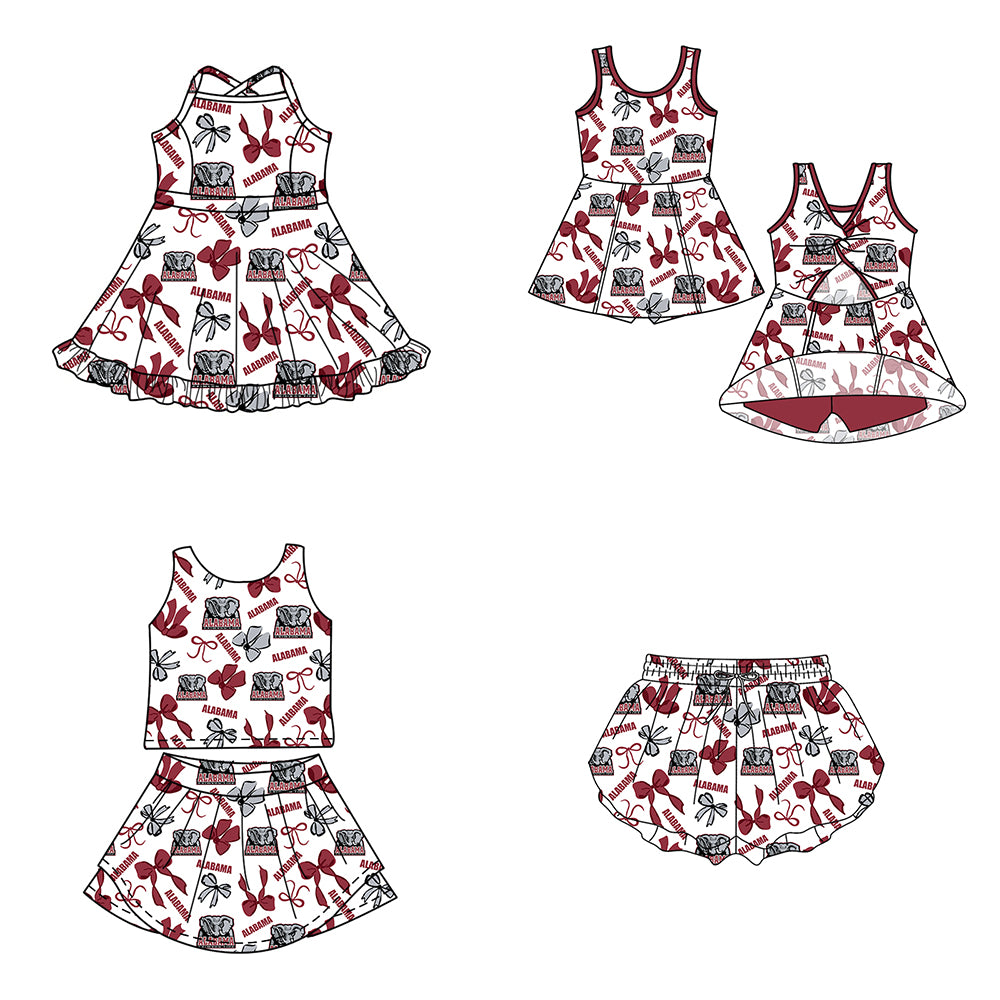 ( Moq 5 Each Style ) Baby Girls Kids Red Bows Elephant Sibling Team Shorts Dresses Set