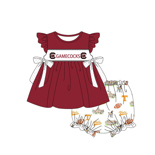 Baby Girl Short Sleeves Team Red Tunic Bummie Shorts Set Moq 5