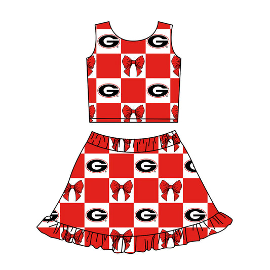 ( Moq 5 Each Style ) Baby Girls Kids Toddler Sleeveless Red Bows G Tops Shorts Ruffle Skirt Team Set