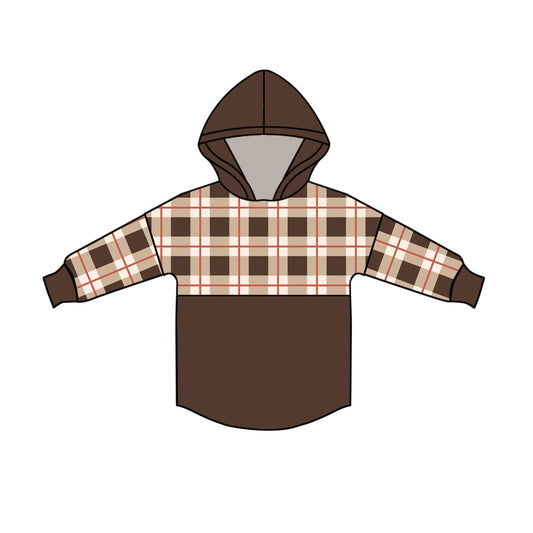 Baby Kids Hoodie Long Sleeves Plaid Brown Pullover Shirts Moq 5