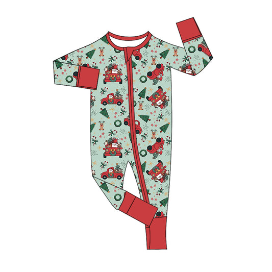 Baby Boy Infant Long Sleeves Christmas Green Zipper Romper