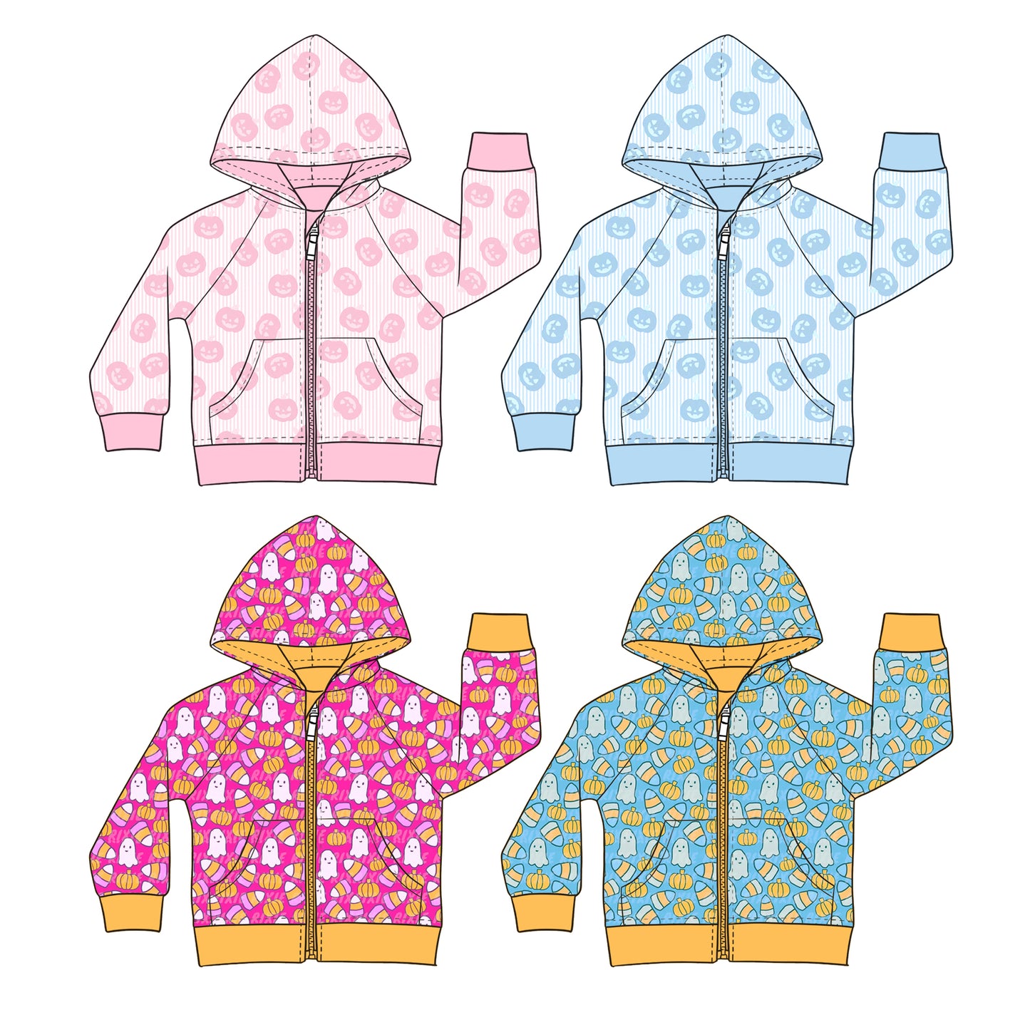 ( Moq 5 Each Style ) Sibling Baby Girls Kids Long Sleeves Pumpkins Halloween Zipper Pockets Coats Tops Clothes