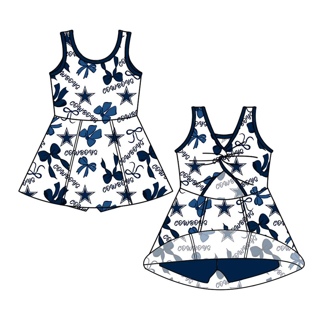 ( Moq 5 each style ) Baby Girl Toddler Team Stars Bows Sibling Skort Dress Set 6.5