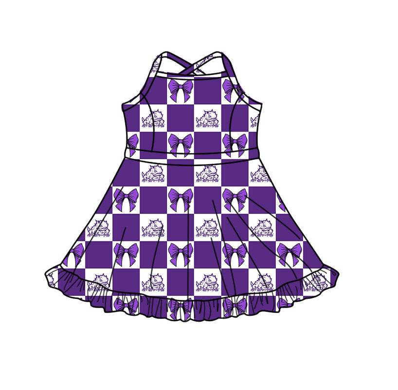 ( Moq 5 Each Style ) Baby Boys Girls Toddler Purple Bows Team Sibling Shorts Dress Sets Clothes