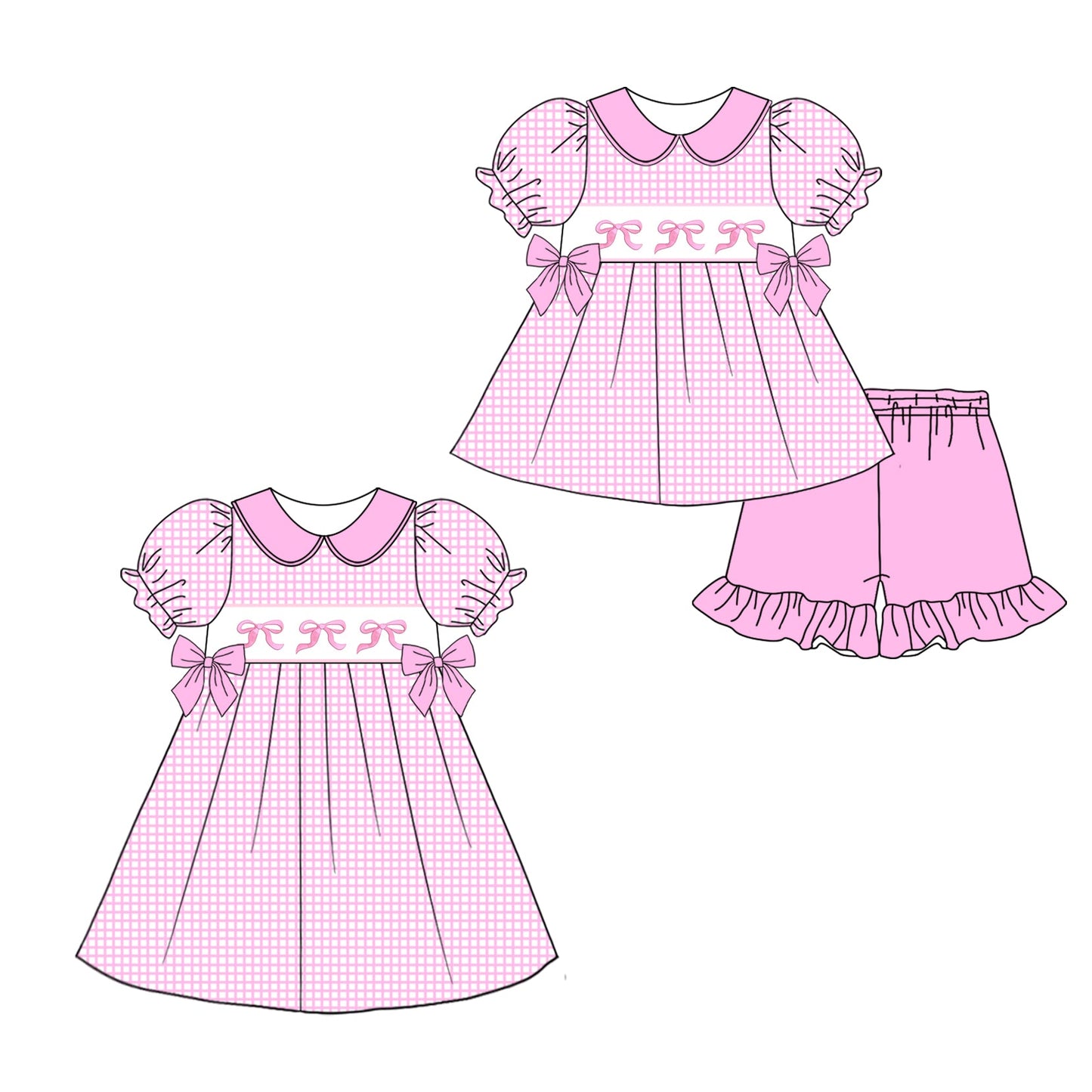 Baby Girl Bows Pink Checked Sibling Dress Set ( Moq 5 Each Style ) 12.26