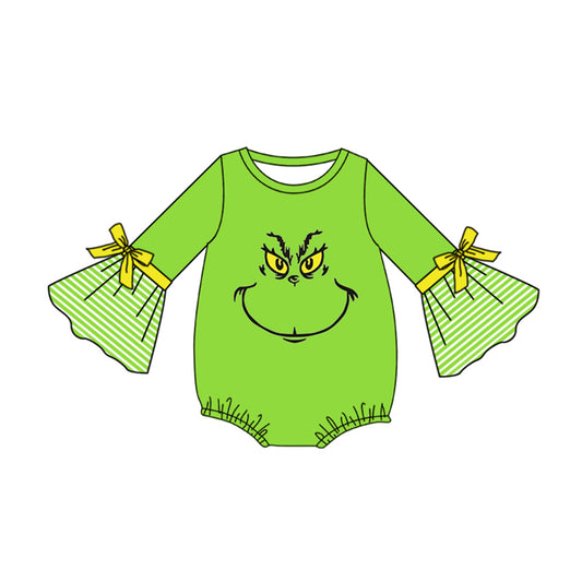 Baby Girl Long Sleeves Christmas Green Face Bubble Romper