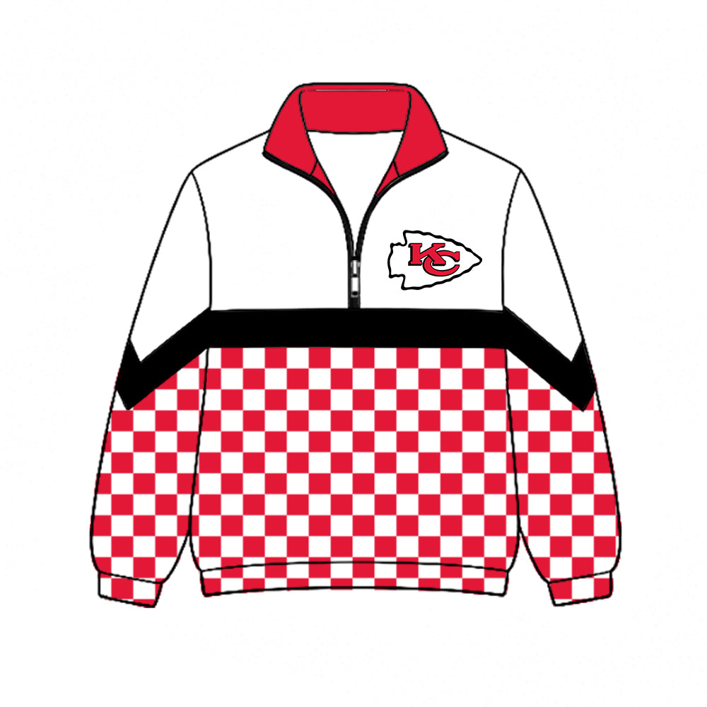 ( Moq 5 ) Kids Toddler Long Sleeves Checked Half Zip Collar Sweatshirt Team Shirt Tops
