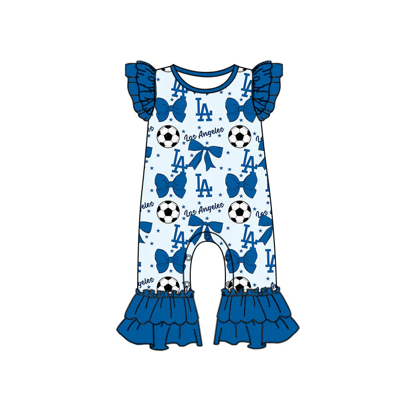 ( Moq 5 each style ) Baby Girl Toddler Team Blue Bows ‌Soccer‌ Sibling Romper Dress Set 6.14