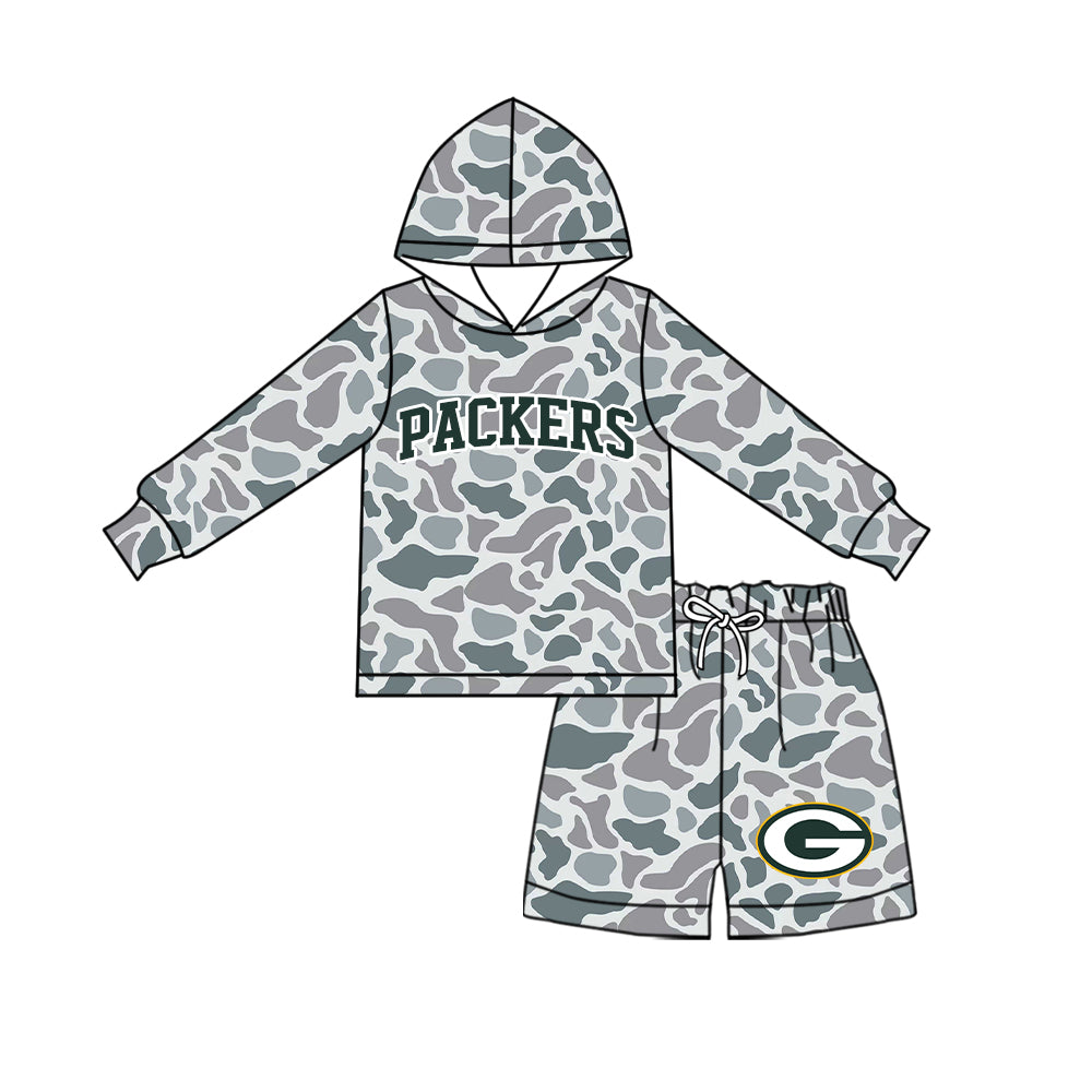 ( Moq 5 ) Baby Girls Kids Long Sleeves Hoodie Shirt Camo Shorts Team Set Clothes