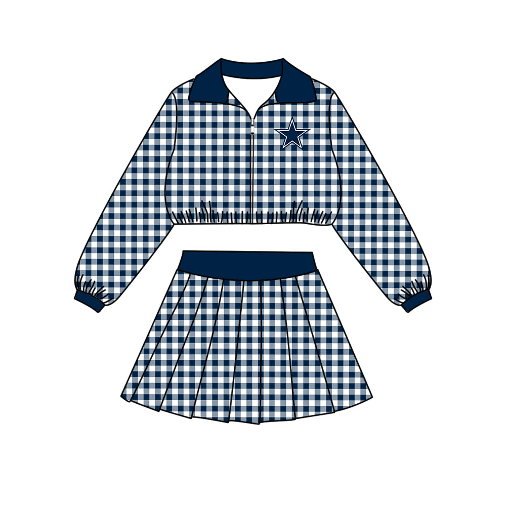 ( Moq 5 ) Baby Girls Kids Long Sleeves Plaid Zipper Tops Skirt Shorts Team Set Clothes