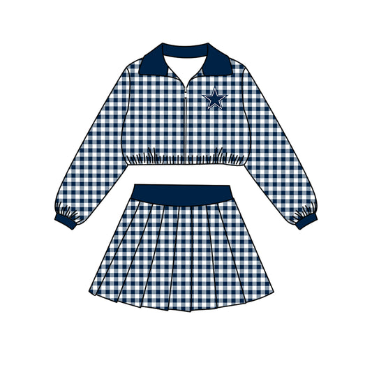 ( Moq 5 ) Baby Girls Kids Long Sleeves Plaid Zipper Tops Skirt Shorts Team Set Clothes