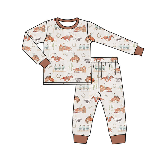 Baby Boy Toddler Long Sleeves Western Rodeo Cactus Shirt Pants Pajamas Set Moq 5