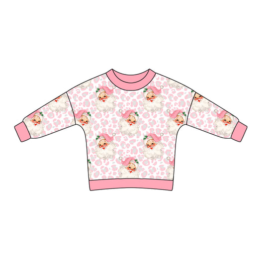 Baby Girl Long Sleeves Christmas Santa Pink Leopard Shirt