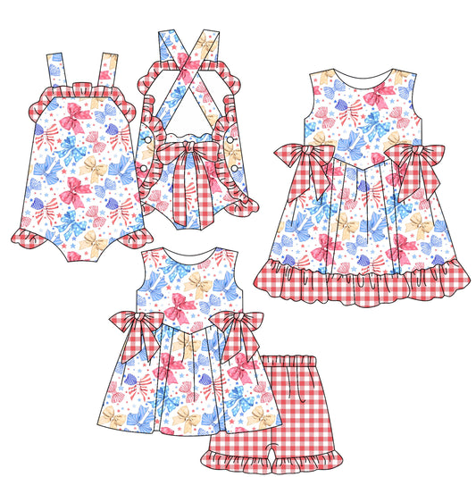 Baby Girl Bows July 4th Sibling Romper Dress Set ( Moq 5 Each Style ) 2.13