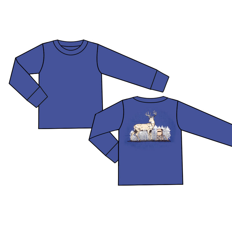 Baby Boy Kids Long Sleeves Deer  Blue Shirt Tops