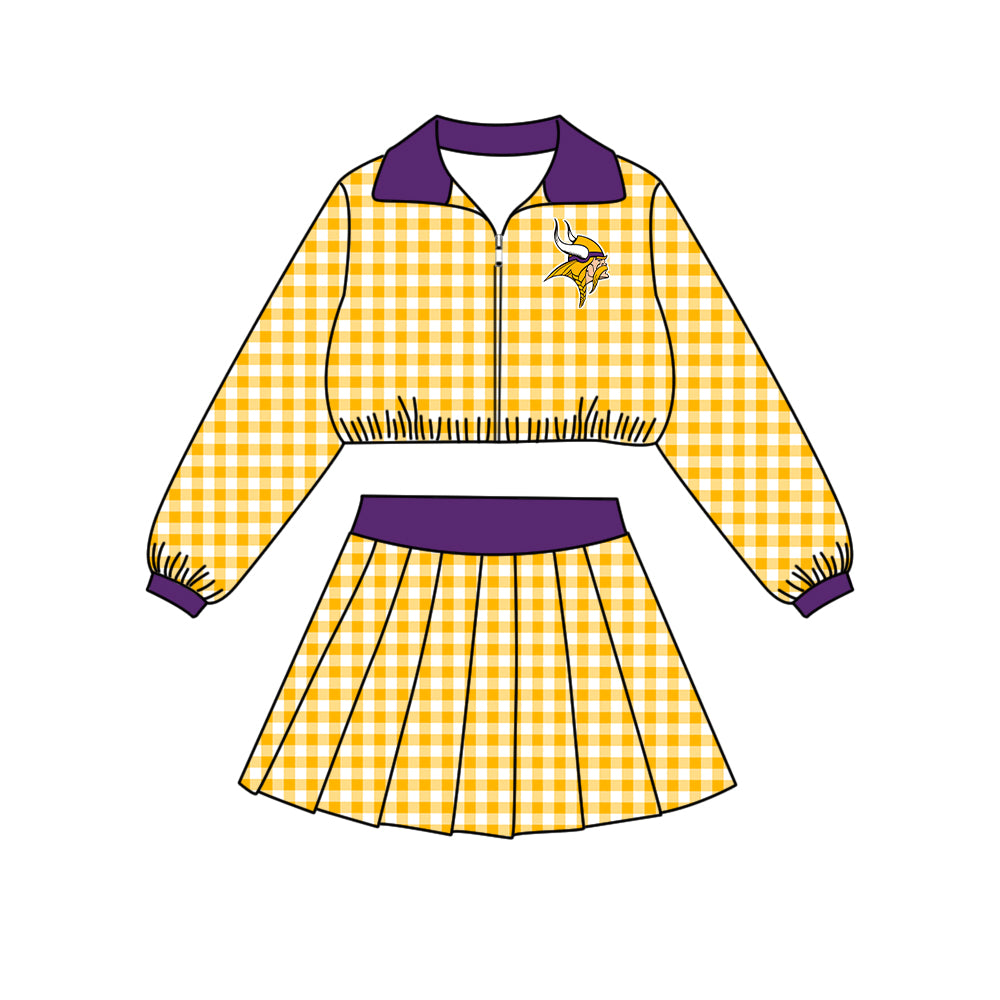 ( Moq 5 ) Baby Girls Kids Long Sleeves Plaid Zipper Tops Skirt Shorts Team Set Clothes