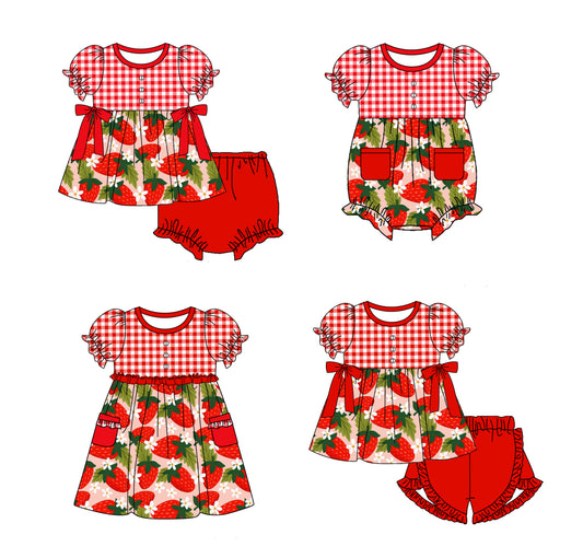 Baby Girl Short Sleeves Strawberry Flower Sibling Romper Dress Clothes Set ( Moq 5 Each Design )