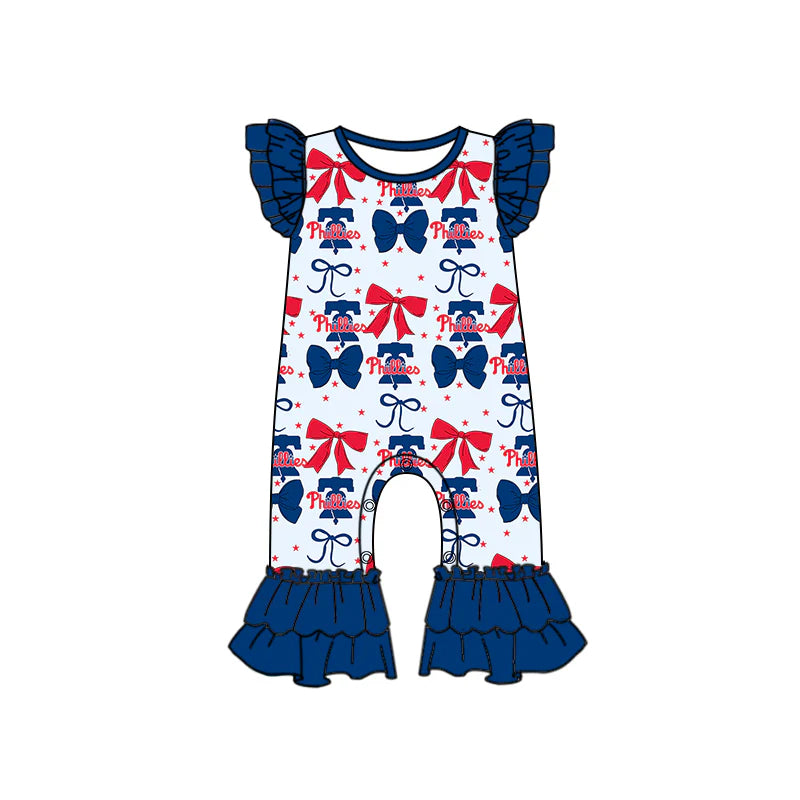 ( Moq 5 each style ) Baby Girl Toddler Team Red Blue Bows Sibling Romper Dress Set 6.16