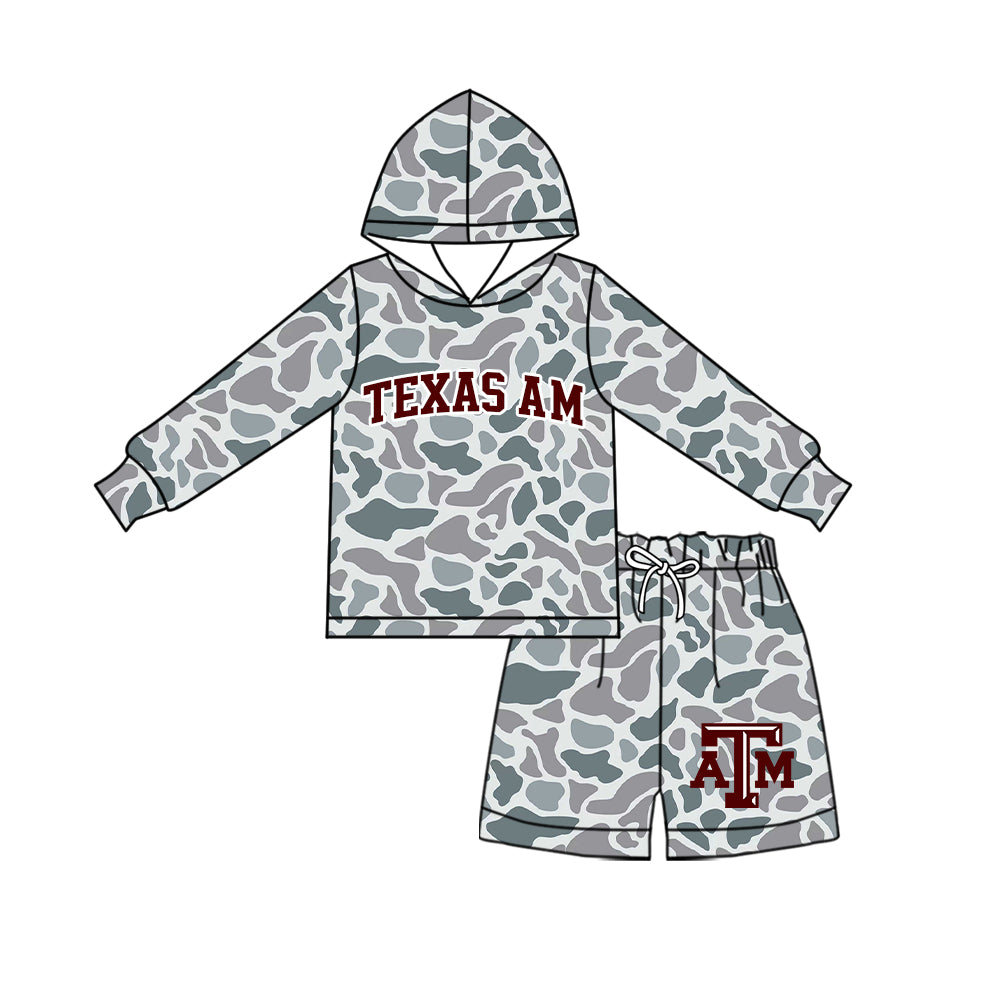 ( Moq 5 ) Baby Girls Kids Long Sleeves Hoodie Shirt Camo Shorts Team Set Clothes