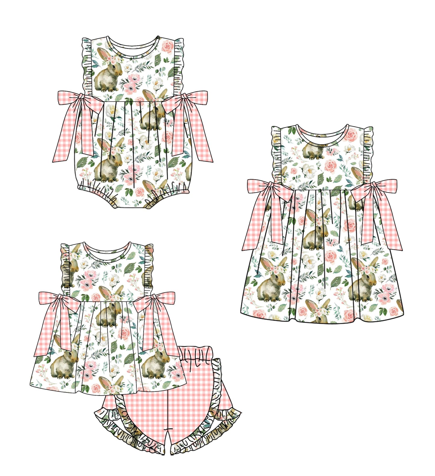Baby Girl Easter Rabbits Flower Sibling Dress Romper Set ( Moq 5 Each Style ) 12.17