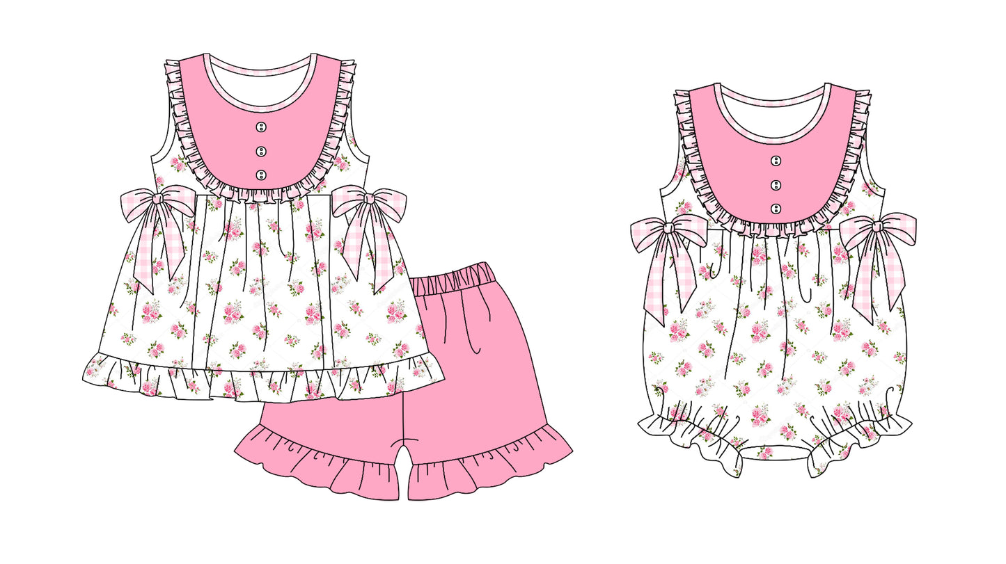 Baby Girl Floral Bows Sibling Summer Romper Set ( Moq 5 Each Design )