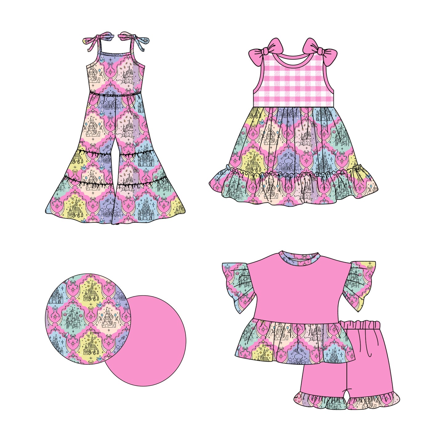 Baby Girl Castles Pink Sibling Jumpsuit Dress Set ( Moq 5 Each Style ) 3.5