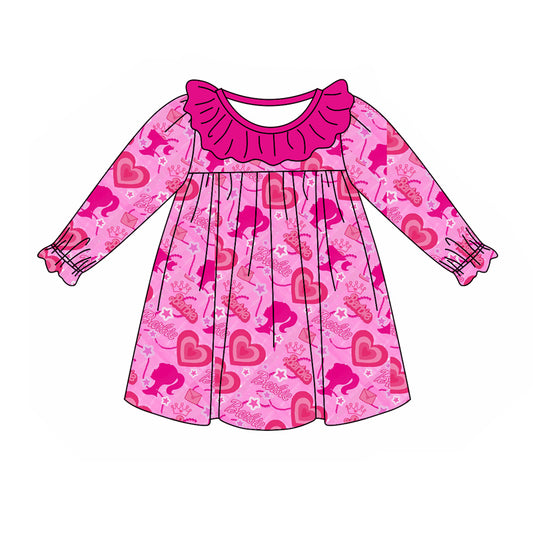 Baby Girl Long Sleeves Valentine Hearts Doll Pink Dress