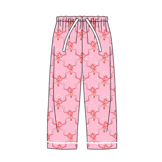 Adult Women Candy Cane Bows Pink Pajamas Pants