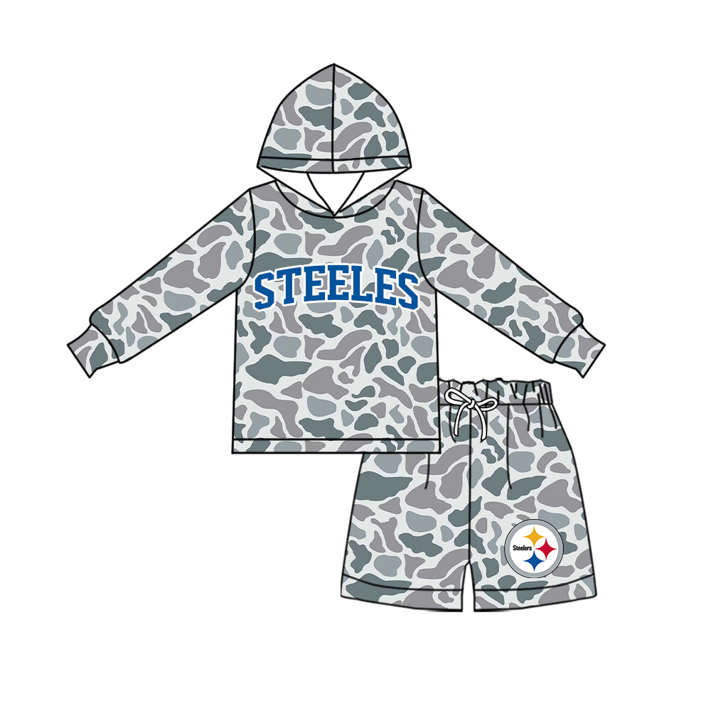 ( Moq 5 ) Baby Girls Kids Long Sleeves Hoodie Shirt Camo Shorts Team Set Clothes