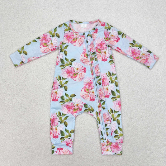 Baby Girl Spring Flower Long Sleeves Bamboo Zipper Romper