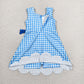 Baby Girls Kids Sleeveless Blue Plaid Scallop Yoga Knee Length Dress RTS